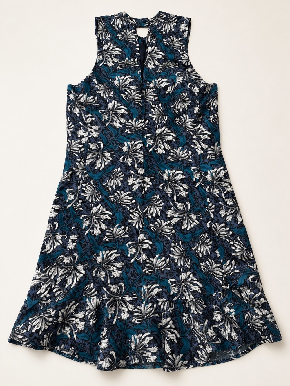 Rebecca Taylor Floral Print Sleeveless Midi Dress in Navy Blue - Picture 2 of 5